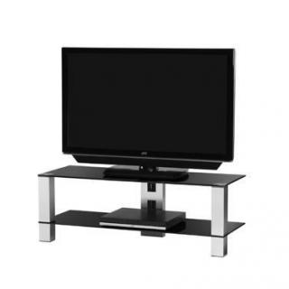TV stolek SONOROUS PL 3410 (černé sklo + nerez nohy) (Moderní televizní stolek v kombinaci sklo / kov. Stolek je vyroben z tvrzeného skla a leštěného hliníku (nerez) Je ideální pro televize do 50  a váhy 50kg.)