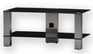TV stolek SONOROUS PL 3415 (černé sklo + nerez nohy) (Moderní televizní stolek v kombinaci sklo / kov. Stolek je vyroben z tvrzeného skla a leštěného hliníku (nerez) Je ideální pro televize do 42  a váhy 40kg.)