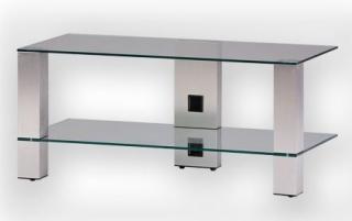 TV stolek SONOROUS PL 3415 (čiré sklo + nerez nohy) (Moderní televizní stolek v kombinaci sklo / kov. Stolek je vyroben z tvrzeného skla a leštěného hliníku (nerez) Je ideální pro televize do 42  a váhy 40kg.)