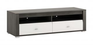 TV stolek VIA 50 (bílý lesk) (Moderní televizní stolek v krásném bílém lesku + korpsu v dekoru norská borovice. TV Stolek je určený pro televize do 40kg)