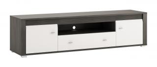 TV stolek VIA 51 (bílý lesk) (Moderní televizní stolek v krásném bílém lesku + korpsu v dekoru norská borovice. TV Stolek je určený pro televize do 40kg)
