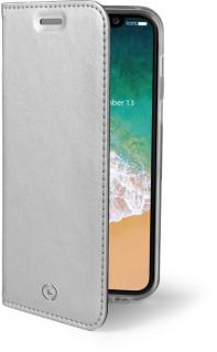 CELLY Air Ultra tenké pouzdro typu kniha pro Apple iPhone X, PU kůže, stříbrné