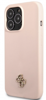 Guess 4G Silicone Metal Logo Zadní Kryt pro iPhone 13 Pro Pink