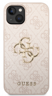 Guess PU 4G Metal Logo Zadní Kryt pro iPhone 15 Pink