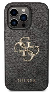 Guess PU 4G Metal Logo Zadní Kryt pro iPhone 15 Pro Grey