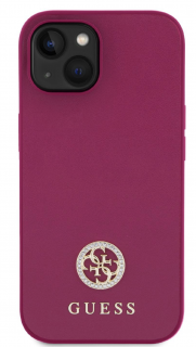 Guess PU 4G Strass Metal Logo Zadní Kryt pro iPhone 15 Pink