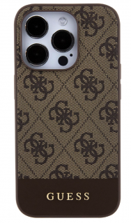Guess PU 4G Stripe MagSafe Zadní Kryt pro iPhone 15 Pro Brown