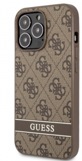 Guess PU 4G Stripe Zadní Kryt pro iPhone 13 Pro Brown