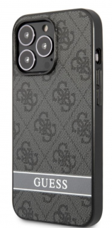 Guess PU 4G Stripe Zadní Kryt pro iPhone 13 Pro Max Grey
