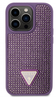 Guess Rhinestones Triangle Metal Logo Kryt pro iPhone 15 Pro Purple
