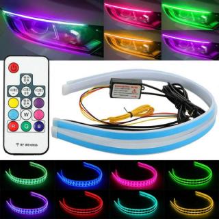 Flexibilní RGB LED pásek s DO ovládáním, sekvenční světlo 2x45cm, DRL denní svícení (LED RGB pásky 2x45cm, DRL, angel eye, směrové světlo)