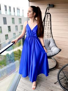 Dlouhé satenové šaty Evelyne Barva: Modrá