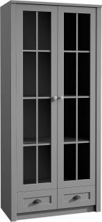 PROVENCE W2S vitrína šedá (vitrína 2 dveře/sklo, 2 šuplíky)