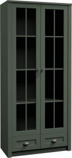 PROVENCE W2S vitrína zelená (vitrína 2 dveře/sklo, 2 šuplíky)