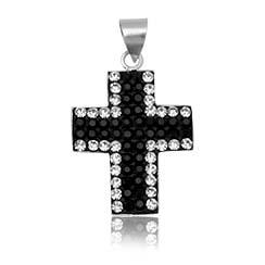 Křížek bílo-černý - stříbrný přívěsek