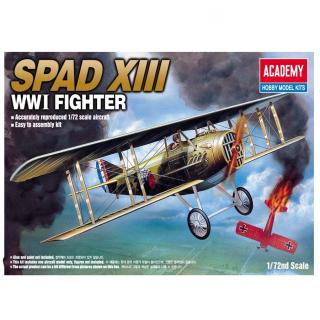 Academy WW1 SPAD XIII Model Set letadla 1:72, 26 dílů (ACADEMY SPAD XIII WORLD WAR 1 HOBBY MODEL KIT 1:72, 10,7cm, Model No.: 12446)