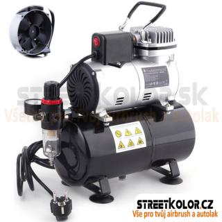 Airbrush kompresor ABPST08 s ventilátorem pro lepší chlazení a 3l vzdušníkem (Airbrush Kompresor Timbertech ABPST08)