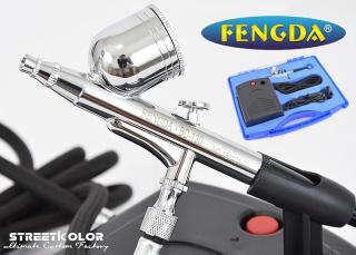 Airbrush sada s kompresorem FENGDA® BD-831 a airbrush pistolí BD-130 0,2mm (Základní a ideální sada pro make-up a dorty)