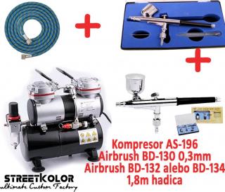 Airbrush set: 2x airbrush pistole a airbrush kompresor AS-196 + 1x hadice (2x Airbrush pistole  + Dvouválcový kompresor AS-196 + hadica)