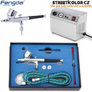 Airbrush set BD-844 s kompresorem FENGDA AS16-1 a airbrush pistoli BD-130K (Základní a ideální sada pro make-up a dorty)