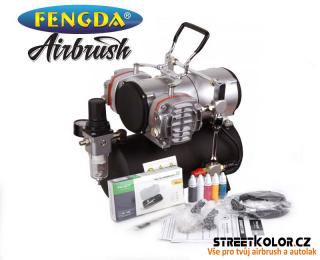 Airbrush set Fengda: Kompresor AS-28A a pistole FE-130+hadice+kartáčky+barvy (Nový set - model 2018)