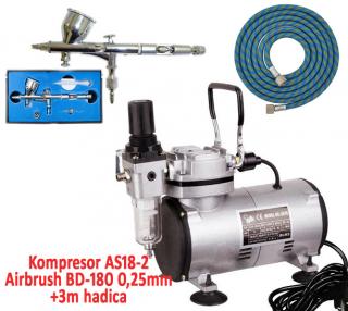 Airbrush set FENGDA: Kompresor AS18-2 + Airbrush pistole BD-180 0,25mm + hadice (AirBrush BD-180+ Kompresor - Hadice 3 m)