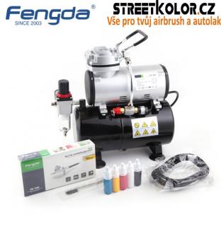 Airbrush set Fengda: Kompresor FD-186 a pistole FE-130+hadice+kartáčky+barvy (Nový set - model 2025)