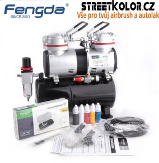 Airbrush set Fengda: Kompresor FD-196 a pistole FE-130+hadice+kartáčky+barvy (Nový set - model 2018)