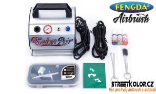 Airbrush set: Kompresor a Airbrush pistole BD-130+hadice+kartáčky+barvy (Airbrush BD130+ Kompresor - Hadice 3 m)