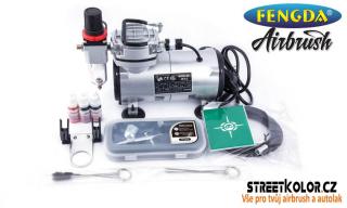 Airbrush set: Kompresor a airbrush pistole BD-130 +hadice+Stojan+kartáčky+barvy (Airbrush BD130 + Kompresor - Hadice 3 m)