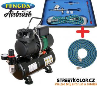 Airbrush set: Kompresor AS-326 a pistole BD-130k 0,2 + 0,3 + 0,5mm + hadice (Airbrush BD130 se třemi jehlami a tryskami + Kompresor AS-316 + Hadice 1,8 m)