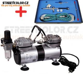 Airbrush set: Kompresor AS19-2 a pistole Fengda  BD-130K 0,2+0,3+0,5mm + hadice (Airbrush BD-130k se třemi jehlami a tryskami + Kompresor AS19-2 + Hadice 1,8 m)