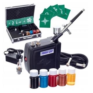 Airbrush set s kompresorem HS08 a airbrush pistolí + tetovací barvy + šablony