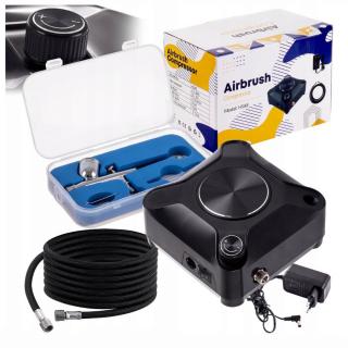 Airbrush set s kompresorem HSA8K a dvojčinnou airbrush pistolí 0,3mm (Malý tichý airbrush set s kompresorem AUTOSTART/AUTOSTOP systémem a regulací vzduchu a dvojčinnou airbrush pistolí)