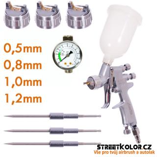 Auarita H-921 HVLP s tryskami 0,5 + 0,8 + 1,0 + 1,2mm a regulátorem tlaku (113 l