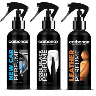 CARBONAX® set autoparfémů pro dokonalé nové auto, 3x 150ml (CARBONAX® NEW CAR PERFUME SET: Code Black + NEW CAR + LEATHER, 3x 150ml)