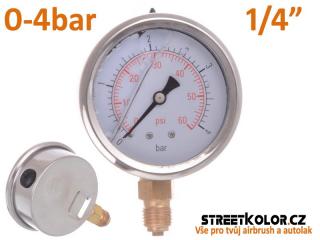 Glycerinový tlakoměr 0-4bar, Spodní závit: 1/4 &quot;