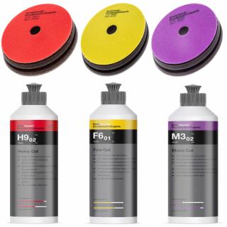 KochChemie Trikolóra Kompletní 250ml set 3 past a 150mm kotoučů na leštění laku