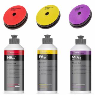 KochChemie Trikolóra Kompletní 250ml set 3 past a 75mm kotoučů na leštění laku