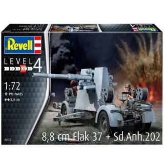 Revell 8,8cm Flak 37 +  Sd.Anh.202 Model Set tank 1:72, 196 dílů (Revell 8,8 cm Flak 37 + Sd.Anh.202 1:72, 8,4cm, Model No.: 03325)