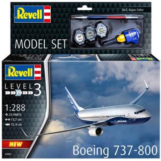 Revell Boeing 737-800 Model Set letadlo 1:288, 25 dílů + barvy + lepidlo + štětec (REVELL BOEING 737-800 1:288, 13,7x12,4cm, LEVEL 3, Model No.: 63809)