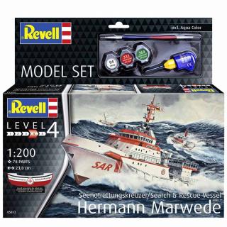 Revell DGzRS Hermann Marwede Model Set lodě 1:200, 78 dílů + barvy + lepidlo + štětec (Revell Search and Rescue Vessel Hermann Marwede 1:200, 23cm, Model No.: 65812)