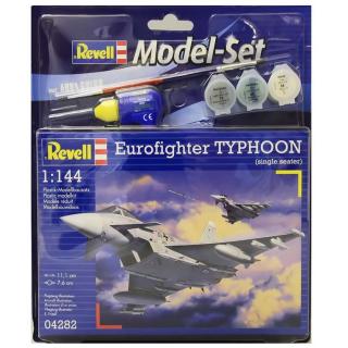 Revell Eurofighter Typhoon Model Set letadlo 1:144, 63 dílů + barvy + lepidlo + štětec (Revell Eurofighter Typhoon 1:144, 11,1x7,6cm, LEVEL 3, Model No.: 64282)