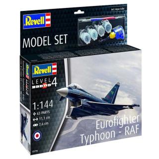 Revell Eurofighter Typhoon RAF Model Set letadlo 1:144, 63 dílů + barvy + lepidlo + štětec (Revell Eurofighter Typhoon - RAF 1:144, 11,1x7,6cm, LEVEL 4, Model No.: 63796)