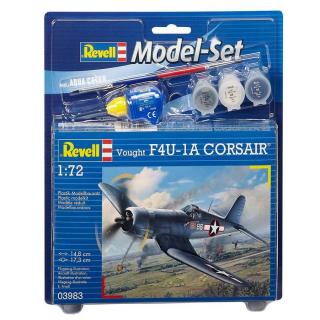 Revell F4U-1D Corsair Model Set letadlo 1:72, 63 dílů + barvy + lepidlo + štětec (Revell F4U-1D Corsair 1:72, 14,8x17,3cm, Model No.: 03983)
