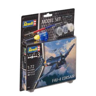 Revell F4U-4 Corsair Model Set letadlo 1:72, 65 dílů + barvy + lepidlo + štětec (Revell F4U-4 Corsair 1:72, 14,8x17,3cm, Model No.: 03955)