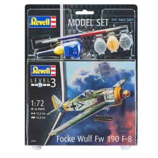 Revell Focke Wulf Fw190 F-8 Model Set letadlo 1:72, 46 dílů + barvy + lepidlo + štětec (Revell Focke Wulf Fw190 F-8 1:72, 12,3x14,5cm, Model No.: 63898)