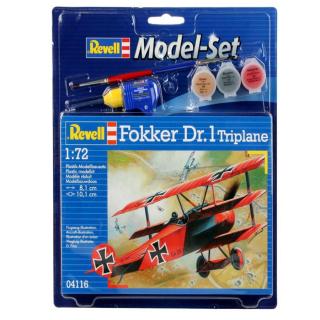 Revell Fokker Dr.1 Triplane Model Set letadlo 1:72, 37 dílů + barvy + lepidlo + štětec (Revell Fokker Dr.1 Triplane 1:72, 8,1x10,1cm, Model No.: 04116)