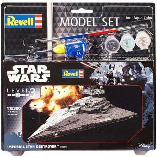 Revell Imperial Star Destroyer Model Set vesmírné lodi 1:12300, 21 dílů + barvy + lepidlo + štětec (Revell STAR WARS Imperial Star Destroyer  1:12300, 13,0cm, LEVEL 3, Model No.: 63609)