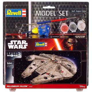 Revell Millennium Falcon Model Set vesmírné lodě 1:241, 20 dílů + barvy + lepidlo + štětec (Revell STAR WARS Millennium Falcon 1:241, 10x7,7cm, LEVEL 3, Model No.: 63600)